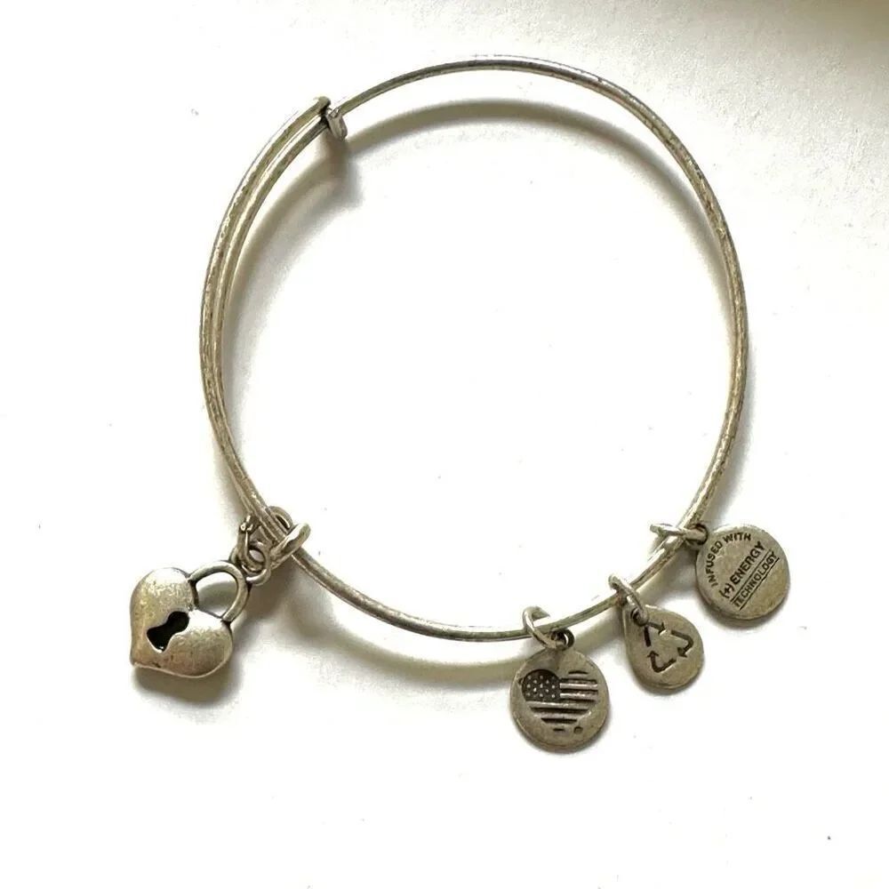 Alex and Ani silver tone heart locket bangle bracelet